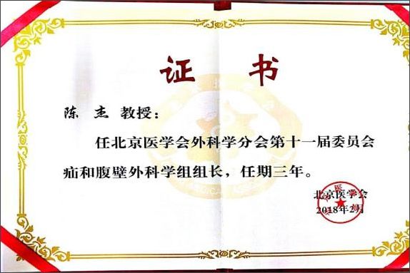 西院陈杰教授当选北京医学会疝和腹壁外科学组组长